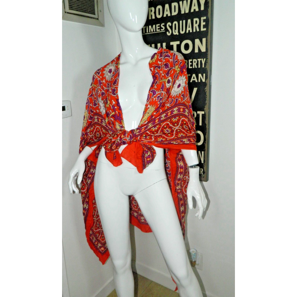 Free People Kimono Clay One Size‎ Orange Magic Dance Print - Picture 7 of 9